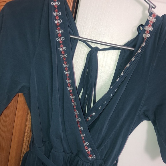 Dark dusty blue/teal, orange, and white dress - Picture 2 of 4